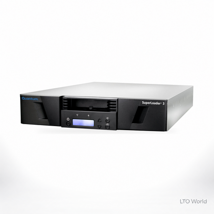 Quantum ET-Q29AE-YE SuperLoader 3 autoloader - source product photo, generated studio studio background and LTO World watermark